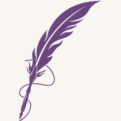 Purple feather quill icon representing content creation services such as blogs, copywriting, and digital storytelling